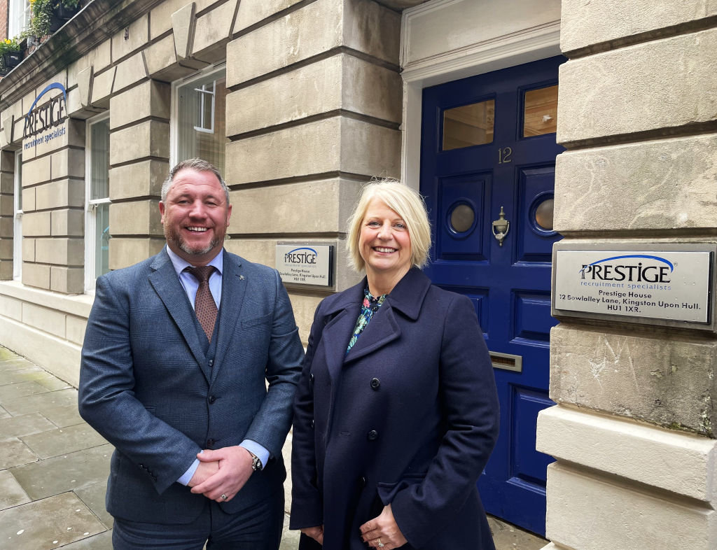 Pictured is Kathryn Shillito, HullBID Executive Director, with Adam Barnes, Director Prestige Recruitment.